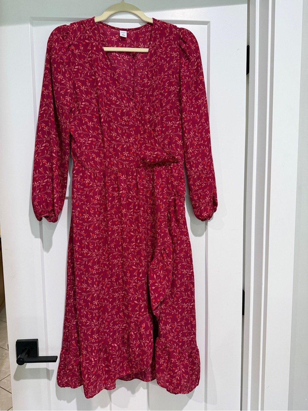 OLD NAVY Red Floral Wrap Midi Dress-Size M